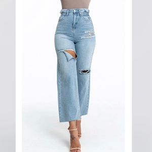 💫 High Waisted Ripped Detail Palazzo Jeans